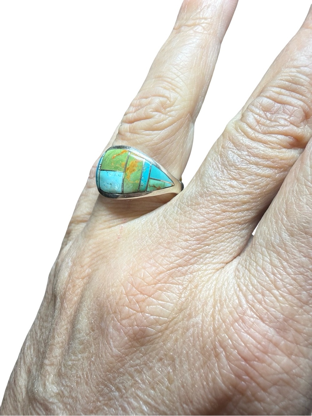 Turquoise Inlay Statement Ring - Blue Green Color - - Picture 5 of 6